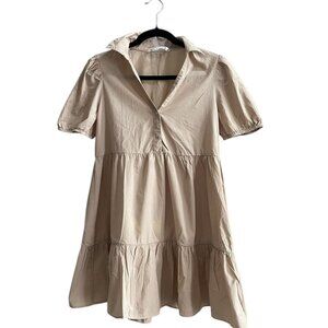 Zara Women's Tan and Cream Summer-dresses - Size S